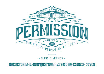 Vector retro font Permission. Letters and numbers
