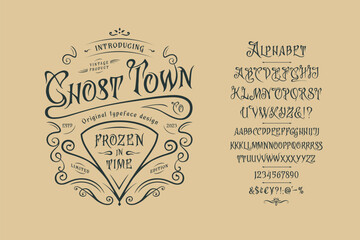 Vector font Ghost Town. Letters and numbers - obrazy, fototapety, plakaty
