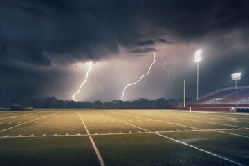 stadium for football stormy weather. generative ai
