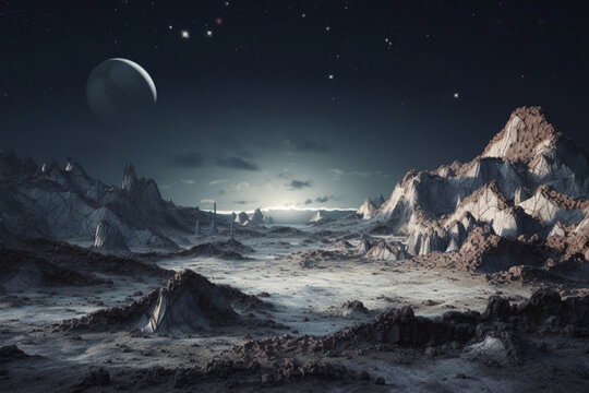 lunar landscape starry sky in space. generative ai