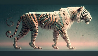 Fototapeta na wymiar Tiger animal abstract wallpaper. Contrast background in Pastel colors generative ai