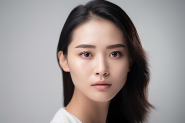 Beautiful young Asian woman with clean fresh skin isolated on white background, Face care, Facial treatment, Cosmetology, beauty and spa, Asian women portrait generative ai