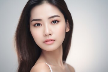 Beautiful young Asian woman with clean fresh skin isolated on white background, Face care, Facial treatment, Cosmetology, beauty and spa, Asian women portrait generative ai