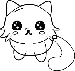 Cartoon cat coloring page. Cartoon cat drawing vector illustration.