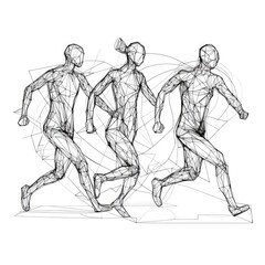 Fototapeta na wymiar Three Runners in Continuous Line Drawing - PNG Image with Transparent Background - Generative AI
