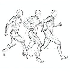 Fototapeta na wymiar Three Runners in Continuous Line Drawing - PNG Image with Transparent Background - Generative AI