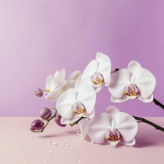 Fototapeta na wymiar Orchid on pastel colors background, mother's day, copy space, Generative IA