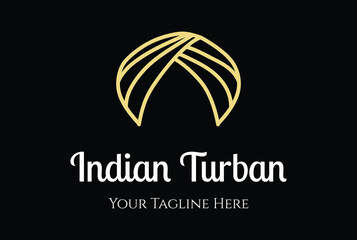 Luxury Golden Indian Turban Cap Hat Line Outline Monogram Logo Design