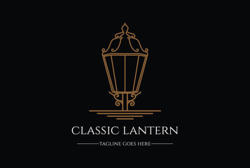 Elegant Luxury Classic Street Lamp Lantern Post Logo Design Vector