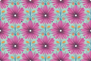 Fototapeta na wymiar Abstract magenta or purple natural flower, floral, and leaves seamless pattern background. Flower and leaf clip illustration watercolor texture wallpaper. Generative AI.