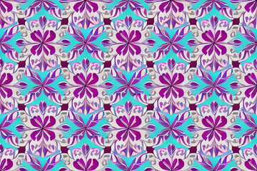 Abstract magenta or purple natural flower, floral, and leaves seamless pattern background. Flower and leaf clip illustration watercolor texture wallpaper. Generative AI.