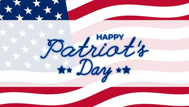 Happy Patriot Day Handwritten Animated Text on USA waving flag background. Great for Patriot Day Celebrations Around the World. 4k video greeting card.