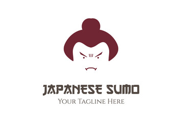 Simple Minimalist Japanese Cute Fat Sumo Man Hair Head Face Cartoon Character Mascot Logo