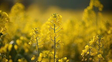 Obraz premium Macro shot of canola blooms in vibrant yellow hue. Generative AI