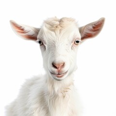 Obraz premium Close up portrait of an expressive baby goat with innocent eyes against a white background. Generative AI