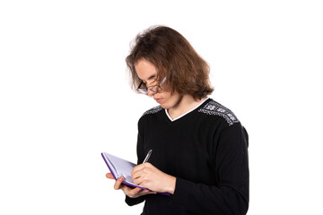 Fototapeta premium Young attractive student posing in the studio.