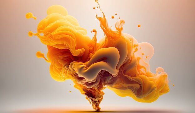 Generative AI, Flowing light apricot crush smoke with splashes. Soft fluid banner, spring female mood, 3D effect, modern macro realistic abstract background illustration, ink in water effect.	

