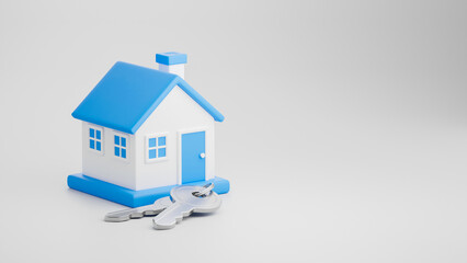 House model property real estate investment buy loan mortgage insurance contract house coin money finance savings house key concept 3d rendering.