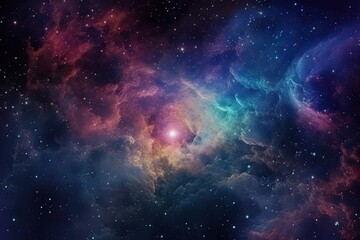 Naklejka premium A galaxy filled with colorful stars and nebulae, surrounded by a dark and mysterious outer space. background Generative AI