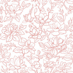 Seamless vector vintage floral pattern magnolia branches with flowers and leaves