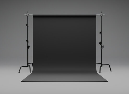 Empty Photography studio soft box flash lighting equipment blank paper backdrop background. mock up display product background. 3d rendering.