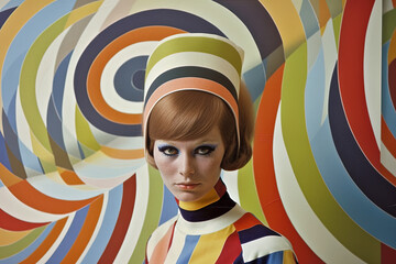 1960's inspired op-art portrait of a young woman created with Generative AI technology