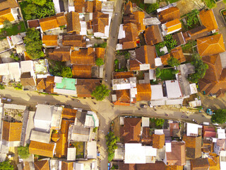 Aerial Photography. Aerial view of the Residential area surrounding a crossroads in the city of Bandung - Indonesia