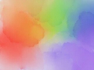 Tender rainbow colors watercolor blob, wash technique. Colorful horizontal gradient stain for lgbt design, isolated on white background. Colorful Watercolor. Grunge texture background.