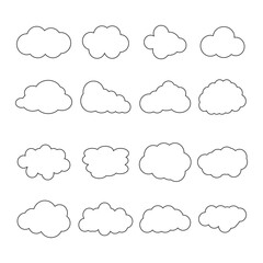 clouds lined set. good weather abstract stylized symbols in flat style. Vector templates of puffy clouds isolated