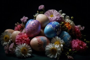 Obraz premium Easter eggs with flowers