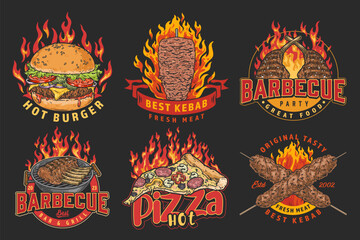 Fast food colorful set emblems