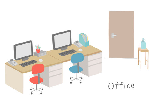 office desk with computers and chairs