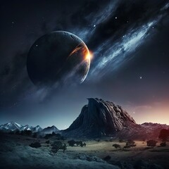 Desert under Interstellar Night Sky