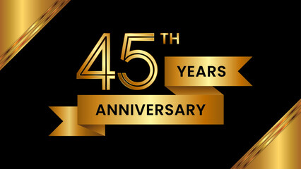 45th Anniversary. Anniversary template design with number and golden ribbon. Logo Vector Template