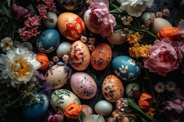 Fototapeta na wymiar Easter eggs with flowers