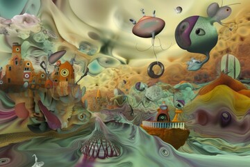 abstract background a surreal dreamscape with fantastical creatures and landscapes that defy logic and reason Generative AI