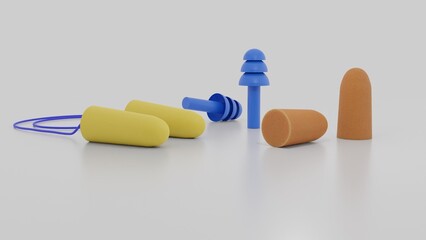 Safety ear plug, earmuff, realistic 3d rendering 
