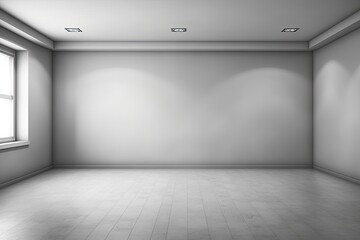 Illustration of an empty room with two windows and a blank white wall. Generative AI
