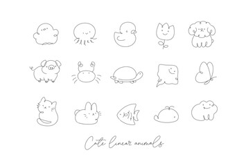 Cute animals drawing in line art style on white background