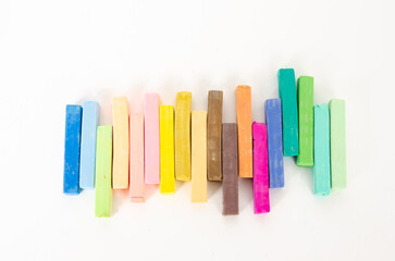 pastel chalk multicolored on white background