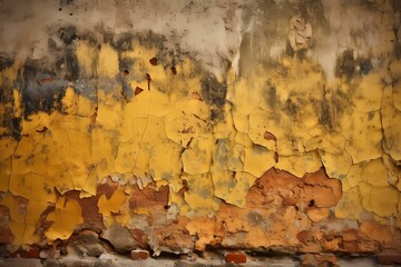 A wall with a yellow and red paint on it Generative AI