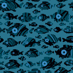 Vector Seamless pattern. Decorative fish.