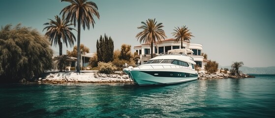 Luxury Yacht near a Private Island with Palms