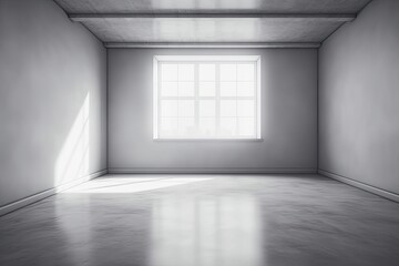 Illustration of an empty room with natural light and a heating source. Generative AI