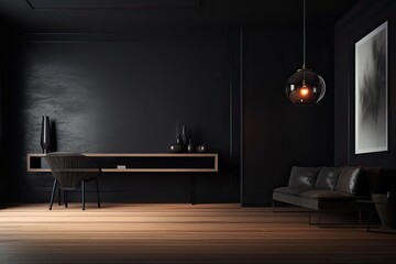 cozy living room with a dark color scheme. Generative AI