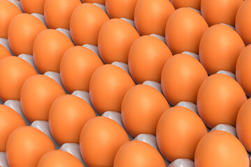 Many farm raw organic brown chicken eggs background from local market