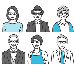 眼鏡をかけた中高年男女アイコン