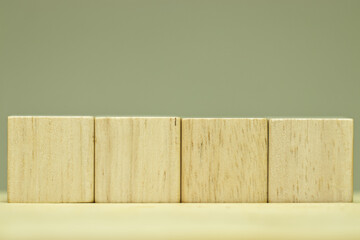 blank wooden cubes on table for input wording and infographic icon.