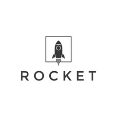 Simple Square Rocket Launch  Spaceship Logo Design