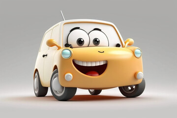 Happy smiling little car isolated. cartoon characters. generated ai